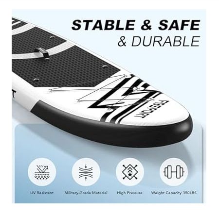 FBSPORT 11' Premium Stand Up Paddle Board - SUP Board - Black and White