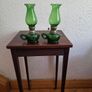 Pair Small Early Vintage Emerald Green Oil Lamps Image 3