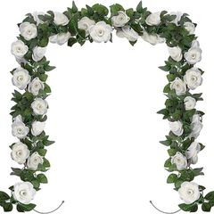 Huryfox Artificial Flowers Garlands - 2 Strand 230cm Long Artificial Flower Vines for Decorations, Faux White Rose Floral Arch with Realistic Design for Home, Garden, Indoor/Outdoor Weddings, Parties