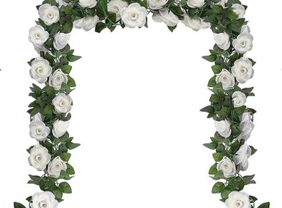 Huryfox Artificial Flowers Garlands - 2 Strand 230cm Long Artificial Flower Vines for Decorations, Faux White Rose Floral Arch with Realistic Design for Home, Garden, Indoor/Outdoor Weddings, Parties