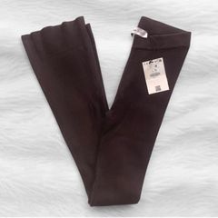 Bershka Size L Dark Brown Ribbed Flare Pants NWT High Waist Leggings