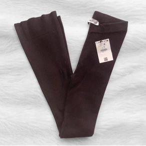 Bershka Size L Dark Brown Ribbed Flare Pants NWT High Waist Leggings