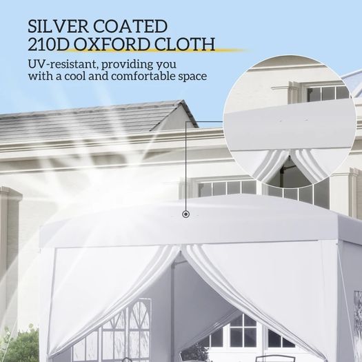 3 x 3m Pop Up Gazebo, Wedding Party Canopy Tent Marquee with Carry Bag and Windows, White