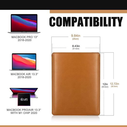Dadanism 13 Inch Laptop Sleeve Case for MacBook Air M3 13.6" 2024, MacBook Air 13.6" M2 2022, Ultra Slim PU Leather Spill-Proof Protective Bag Pouch Case, Brown