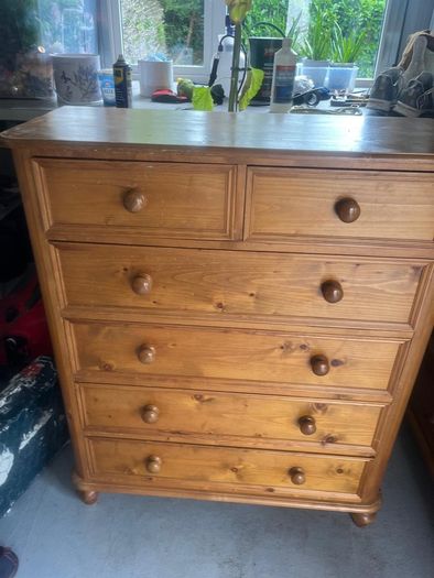 Triple Wardrobe with double drawers and matching 6 Drawer chest Solid pine