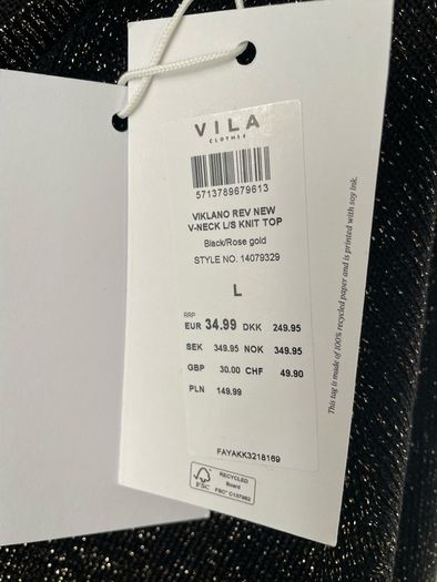 Vila black rose gold v-neck metallized top size 12 to 14