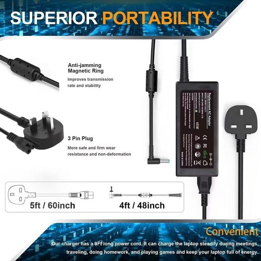 45W 19.5V 2.31A Laptop Charger Compatible with HP Stream 11 13 14 Pavilion 11 13 15(4.5mm x 3mm)