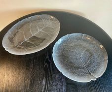 Pair of vintage Arcoroc Aspen Leaf Glass Platters / Plates, Mid century French Dishes