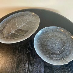 Pair of vintage Arcoroc Aspen Leaf Glass Platters / Plates, Mid century French Dishes