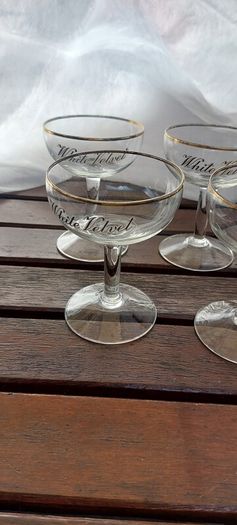 5 x 50s,60s white velvet glasses,vintage collectors item,,sold as seen .hard to come by.