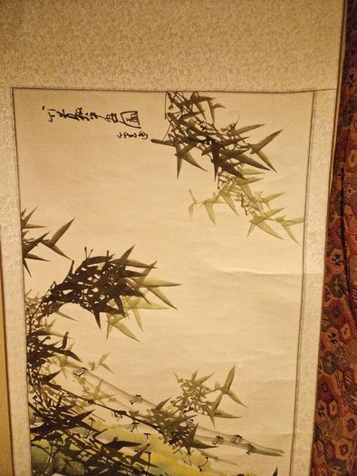 Japanese Bamboo art painted hanging scroll