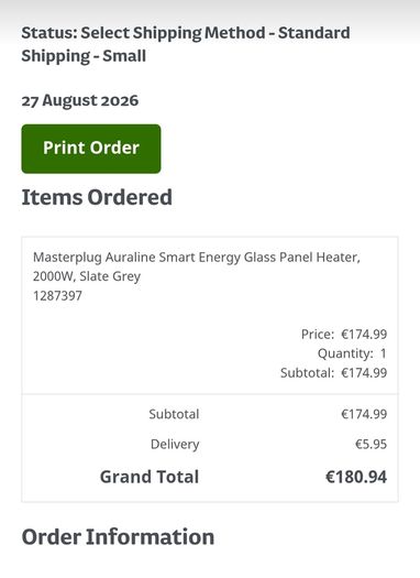 2 x Masterplug Auraline Smart Energy Glass Panel Heater, 2000W, Slate Grey