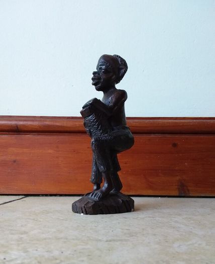 African Hand Carved Wooden Sculpture/Figure - Tribal Drummer