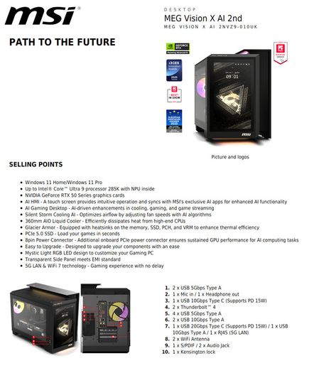 Msi Meg Vision X Ai | Intel Ultra 9 285k | Rtx 5080 | 64gb Ddr5 | 2tb Gen 5 Ssd