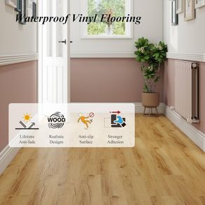 Self-Adhesive Vinyl Flooring Plank, 36 Pack Natural Wood Grain Peel and Stick Flooring Waterproof for DIY Installation, Cover 5 m