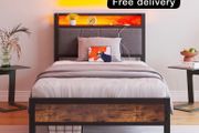 3ft Single Bed Frame with Storage Headboard,LED Lights