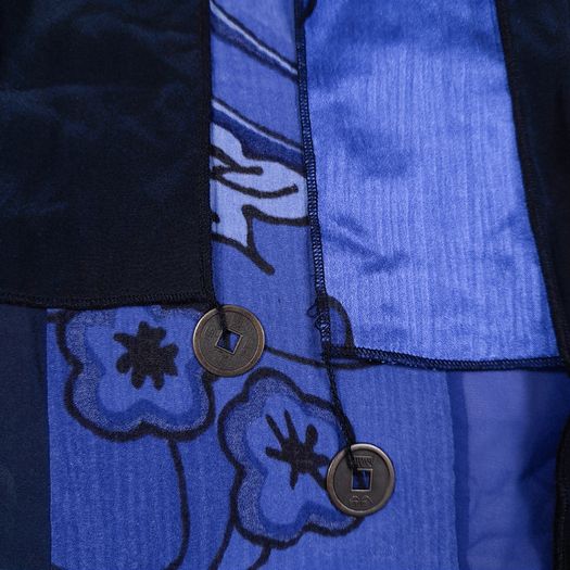 Chico's Blue & Black Patchwork Floral Print Silk Sheer Open-Front Kimono Duster 10-14UK/38-42EU