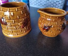Vintage Mid 20th century Japanese Marutomoware jug and sugar bowl set.