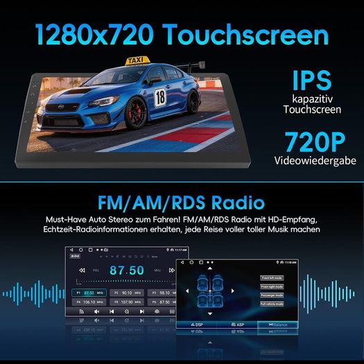 2 DIN Car Radio with Apple CarPlay & Android Car 10.1 Inch HD Screen,