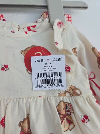 Next Cream Bear and Red Gingham Baby Dresses