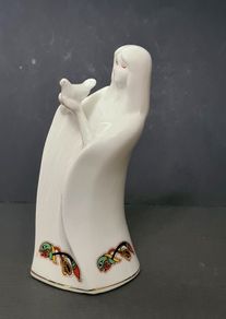 Vintage Royal Tara Fine Bone China Lady With Dove Figurine Handmade Galway Ireland 1970s 1980s