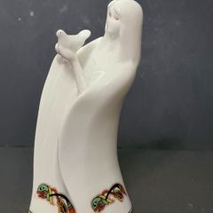 Vintage Royal Tara Fine Bone China Lady With Dove Figurine Handmade Galway Ireland 1970s 1980s