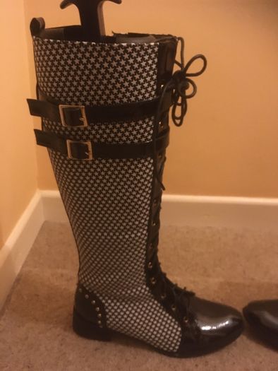 Brand New Black and White Tall Boots, Size 40