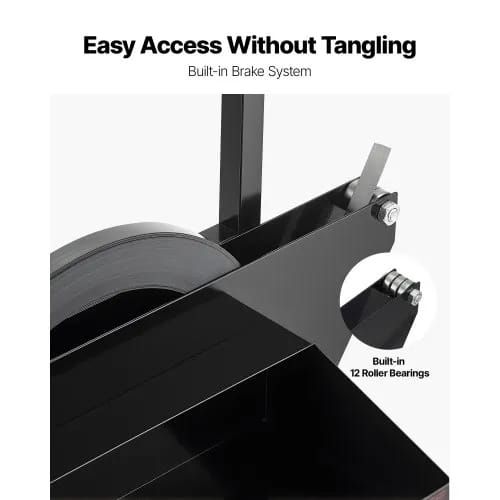 Banding Strapping Cart, Fit for Steel Strapping Coils with 600 mm Core Outer Size, Heavy Duty Strapping Dispenser with Rubber Wheels