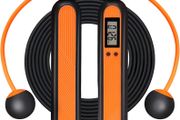 Skipping Rope Cordless Jump Rope with Counter Smart Calorie Display Ball Bearing, Tangle-free Adjustable Skipping Rope for Home Gym Workout Crossfit Boxing Exercise for Men Women Kids, Orange