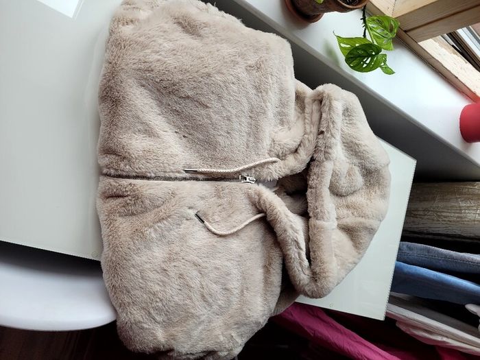 Bershka faux fur hooded jacket in cream