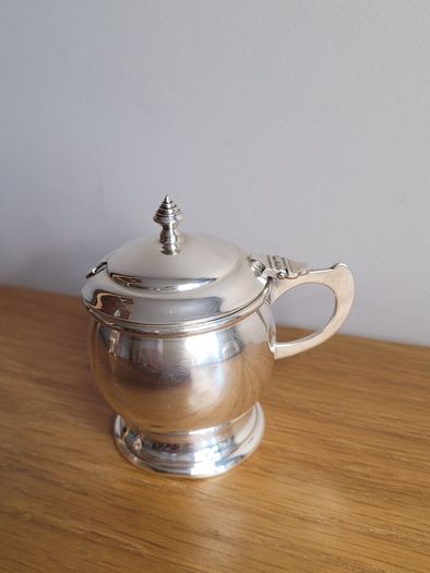 Vintage  English Silver plate mustard pot with cobalt glass liner