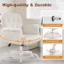 Home Office Desk Chair, Comfy Upholstered Fuzzy Vanity Chair with Wheels and Arms, Teddy Velvet Cute Adjustable Swivel Computer Seat for Living Room, Bedroom, Make Up and Salon, White Image 5