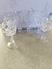 VTG Bohemian Crystal Diamond Cut Cordial Ball Stem Glasses - Set of 6