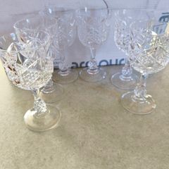 VTG Bohemian Crystal Diamond Cut Cordial Ball Stem Glasses - Set of 6