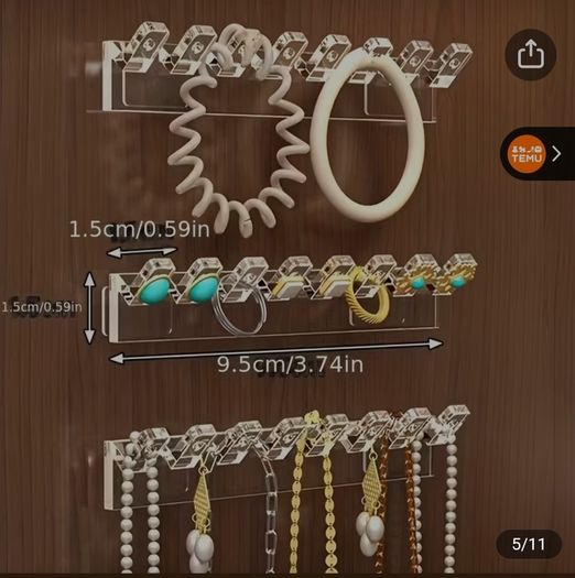 Only 1 Euro Each Or All 6 For Only 5 Euro!! - Brand New Self Adhesive Wall Mounted Jewellery Organiser Rack x8 Hooks - RRP - 1.16