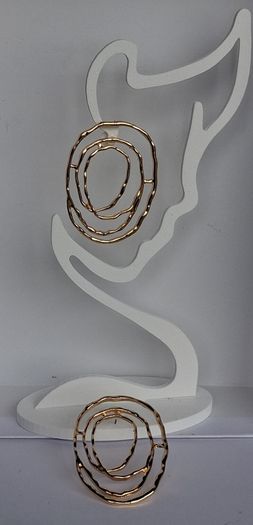 Gold Organic Abstract Concentric Oval Textured Hoop Earrings