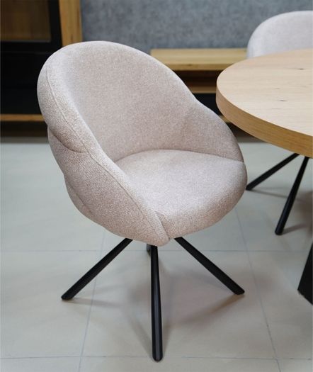 Lilia Grey Chenille Swivel Chair  Black Metal Base, Auto-Return