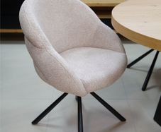 Lilia Grey Chenille Swivel Chair  Black Metal Base, Auto-Return