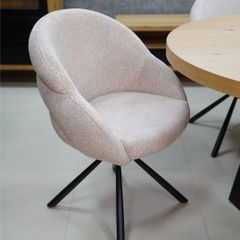 Lilia Grey Chenille Swivel Chair  Black Metal Base, Auto-Return