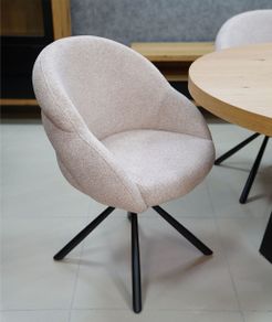 Lilia Grey Chenille Swivel Chair  Black Metal Base, Auto-Return