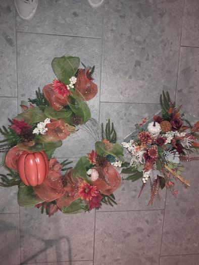 Door Wreath ( Giant- sized) and floral arrangement.