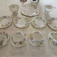 Vintage Royal Stafford "Sweet Pea" Bone China Tea Set 15 Piece Tea for 4