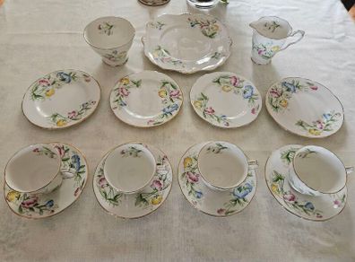 Vintage Royal Stafford "Sweet Pea" Bone China Tea Set 15 Piece Tea for 4