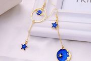 Moon Star Starburst Gold Drop Dangle Earrings