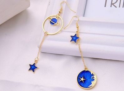 Moon Star Starburst Gold Drop Dangle Earrings