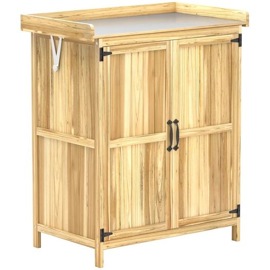 43 x 74cm Fir Wood Shed, with Metal Worktop Natural Finish
