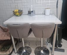 breakfast bar and 2 velvet bar stools