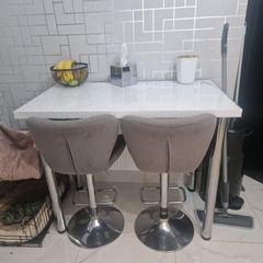 breakfast bar and 2 velvet bar stools