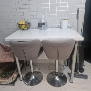 breakfast bar and 2 velvet bar stools