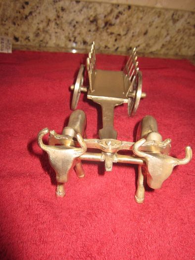 Vintage brass oxen and cart